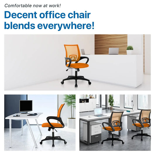 Mesh Office Chair, Mid-Back Home Office Chair Adjustable Ergonomic Desk Chair with Armrest, Rolling Swivel Chair for Adults, Orange