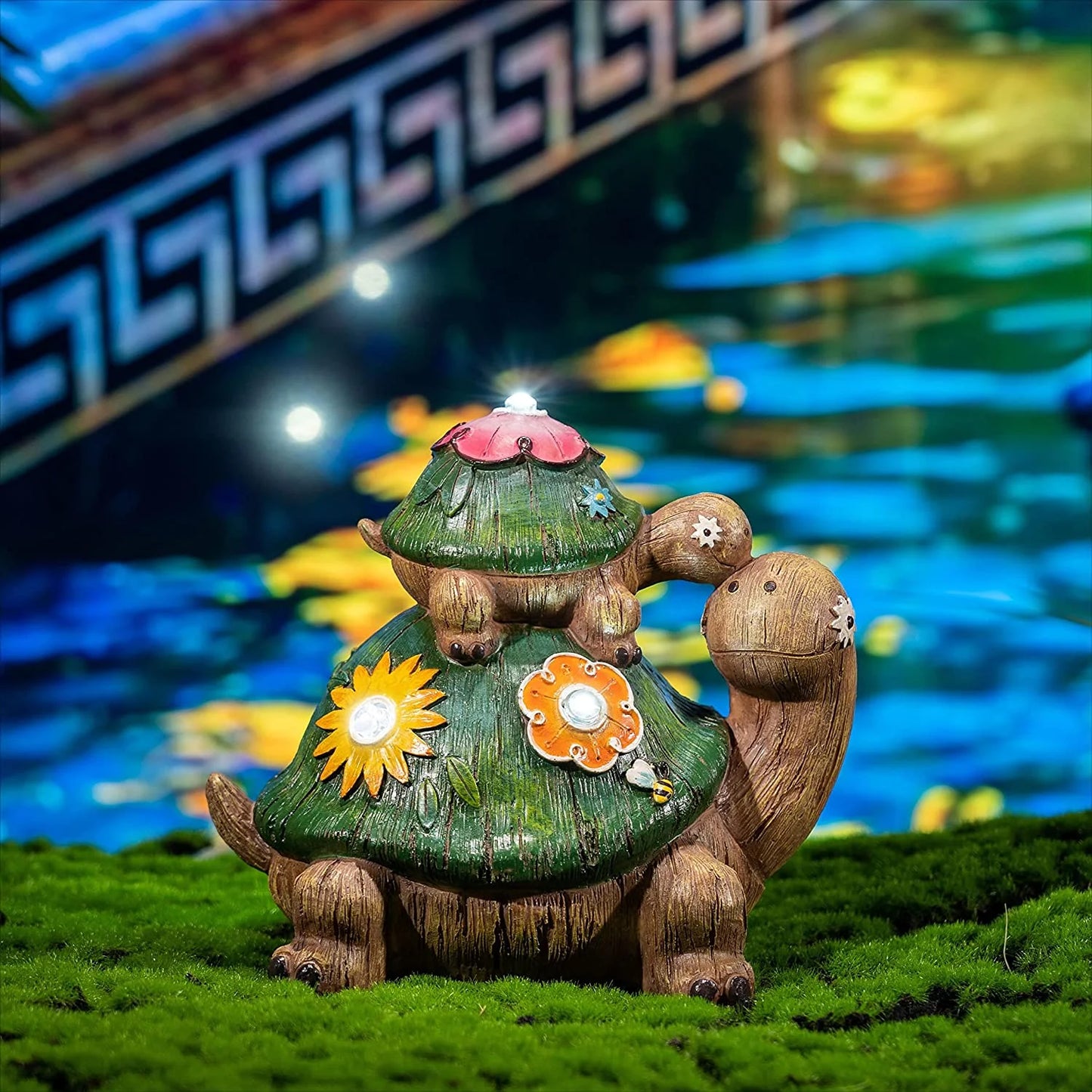 Turtle Garden Statues, 6.5'' Solar Garden Resin Figurines, Animal Lawn Ornaments for Yard Garden Decor, Gifts for Mom