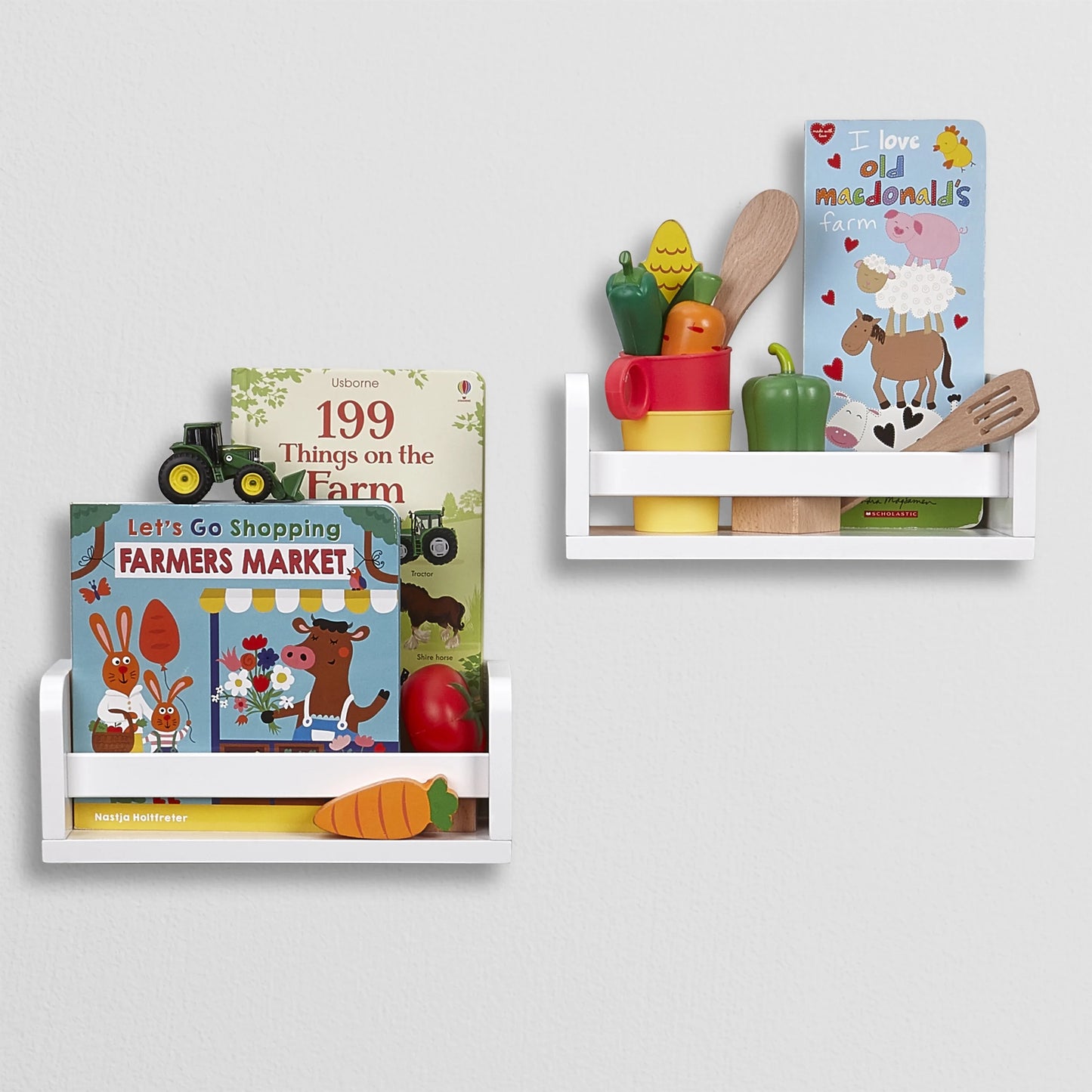 Kids Book Nook Cubby Toy Storage Cabinet with Bookshelf and 2 Floating Shelves