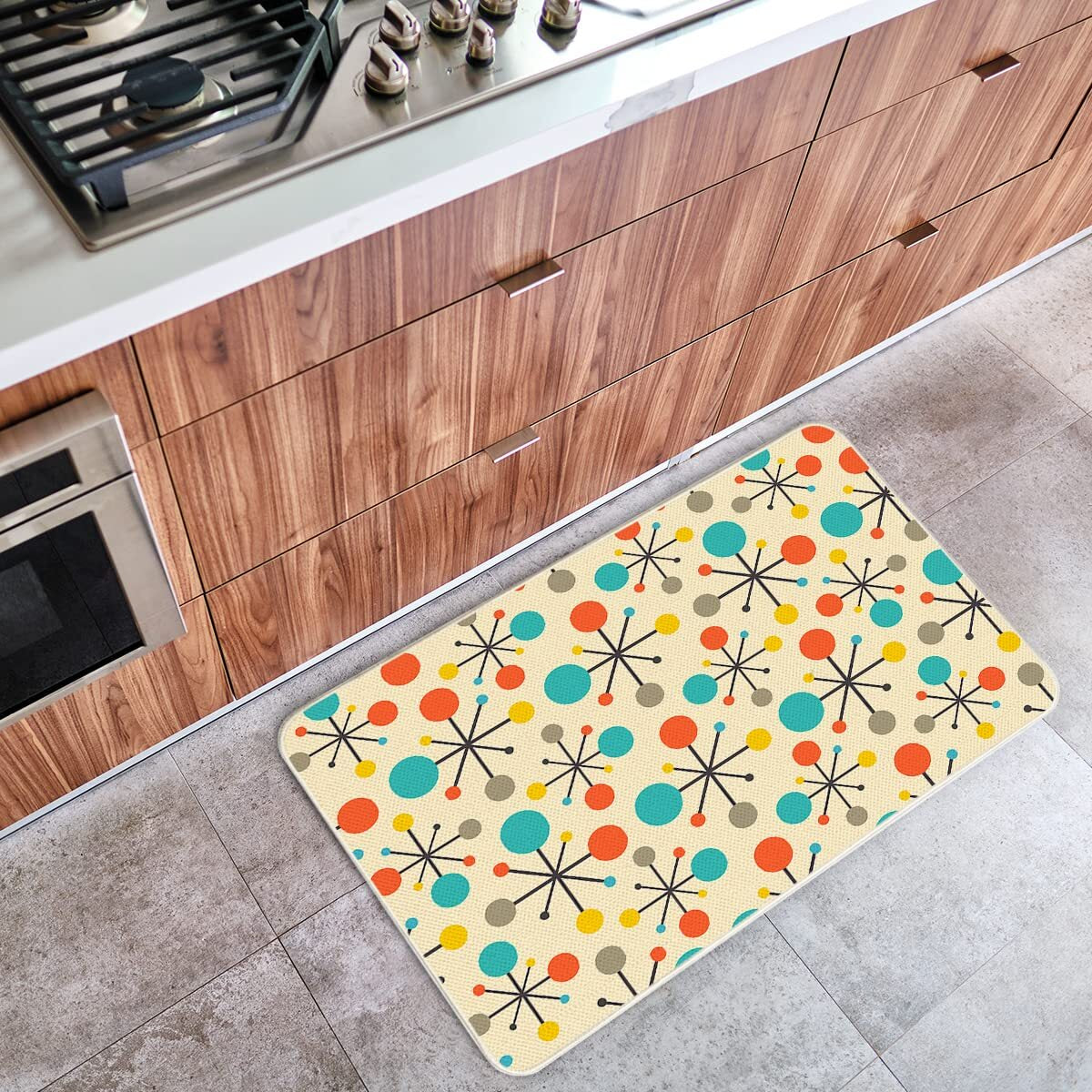 Kitchen Mats Rugs Non Slip Floor Set of 2 Mid Century Fifties Modern Atomic