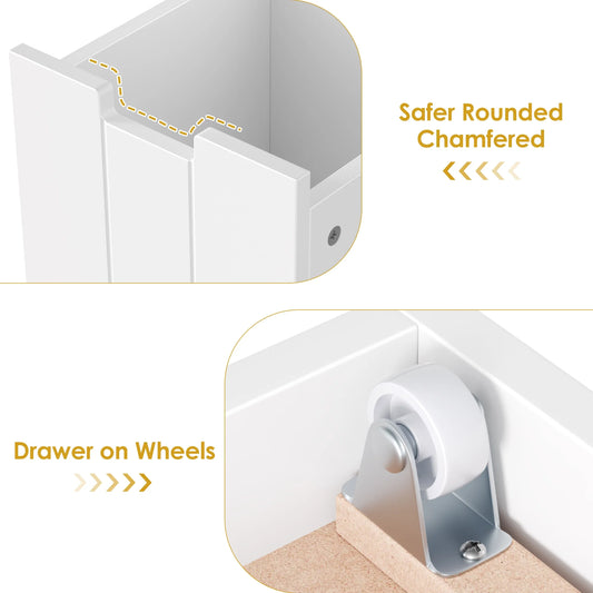 Kids Toy Storage with 4 Drawers, Cubes Storage Bin with Shelves and Wheels for Kids Living Room, White