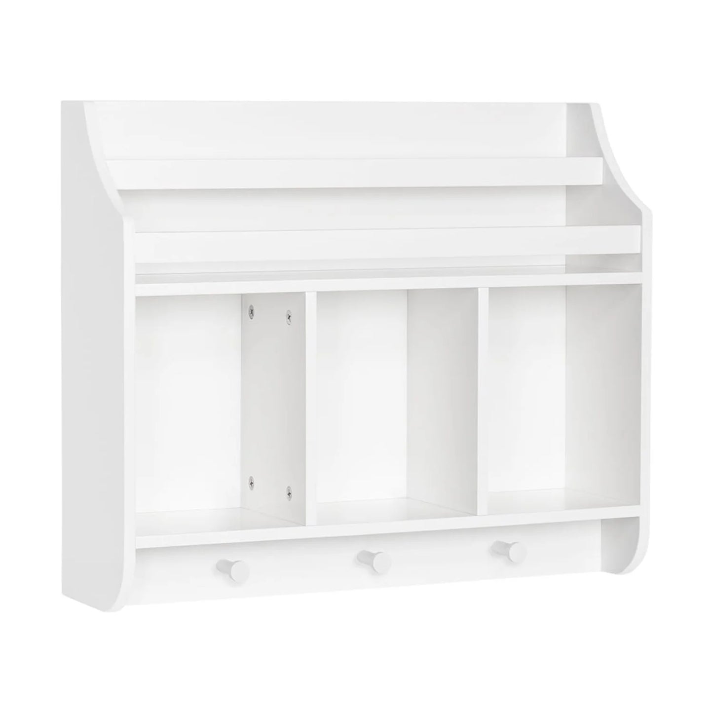Kids Wall Mounted Bookshelf and Toy Storage Organizer for Playroom - White