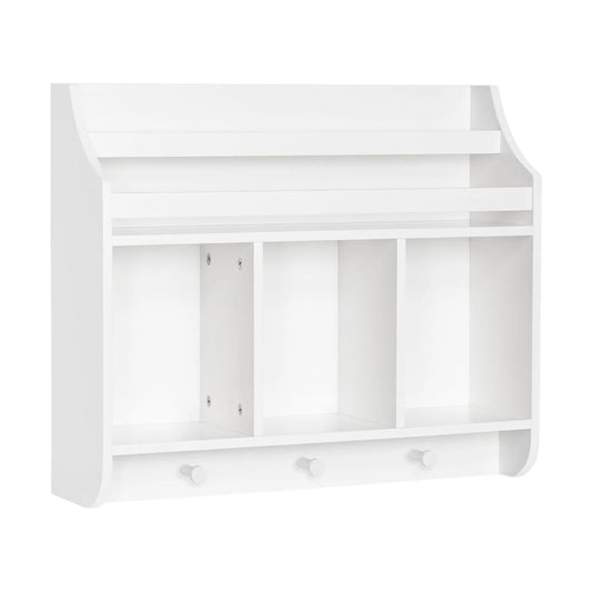 Kids Wall Mounted Bookshelf and Toy Storage Organizer for Playroom - White