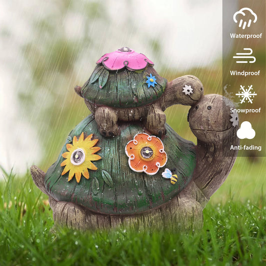 Turtle Garden Statues, 6.5'' Solar Garden Resin Figurines, Animal Lawn Ornaments for Yard Garden Decor, Gifts for Mom