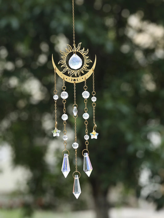 Gold Moon Crystal Sun Catcher Hanging Ornament
