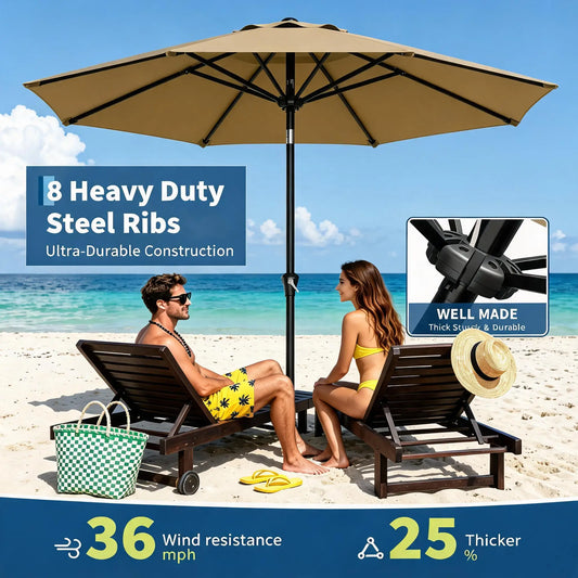 9FT Patio Market Umbrella with Crank Lift & Tilt