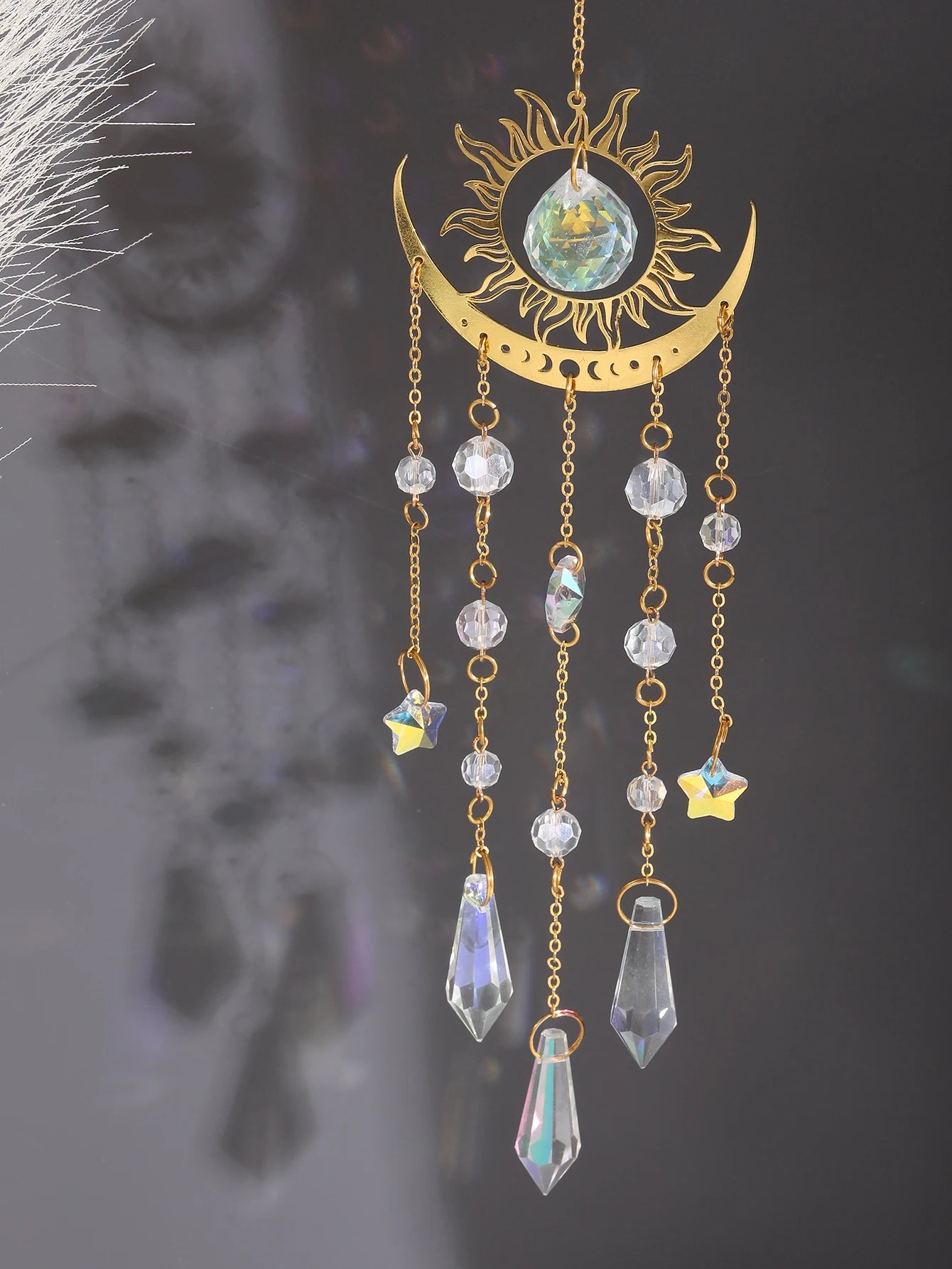 Gold Moon Crystal Sun Catcher Hanging Ornament