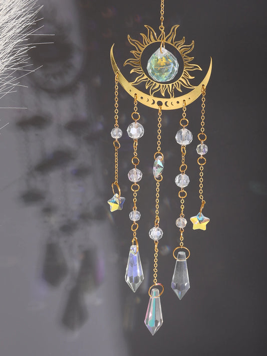 Gold Moon Crystal Sun Catcher Hanging Ornament