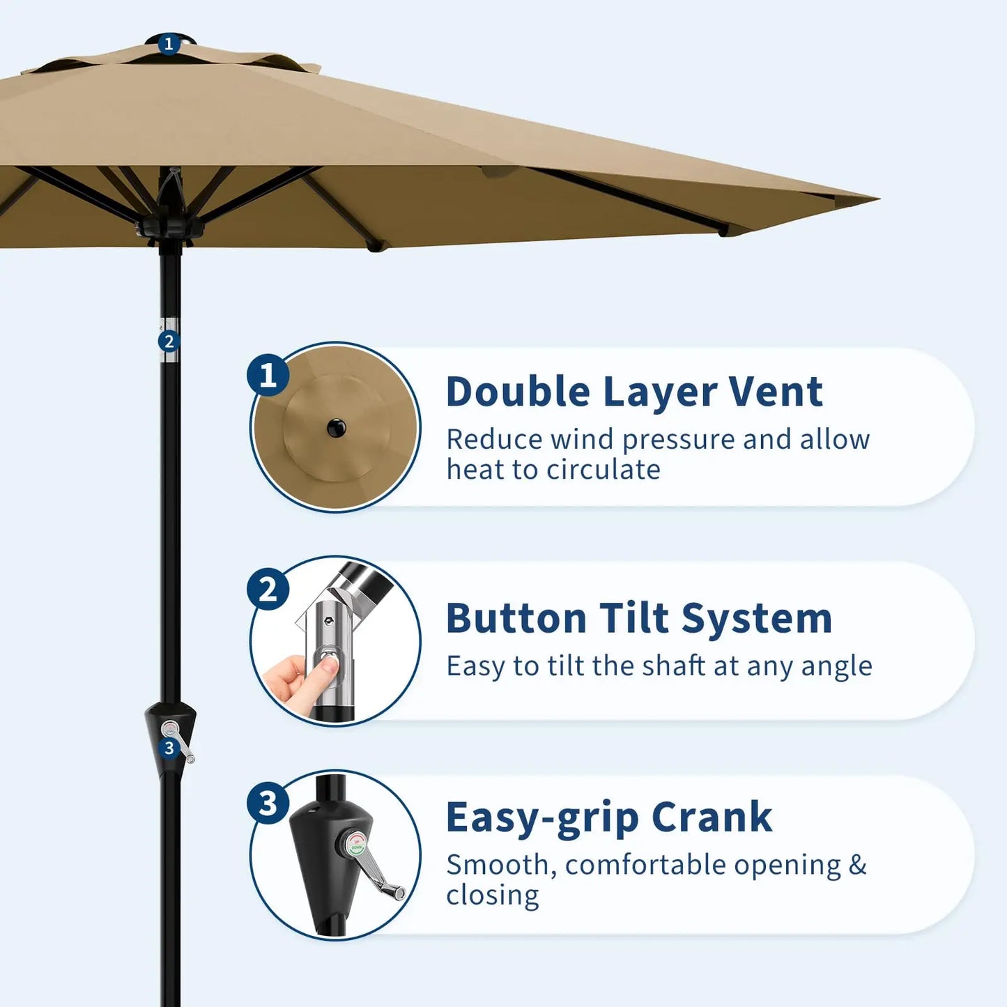 9FT Patio Market Umbrella with Crank Lift & Tilt