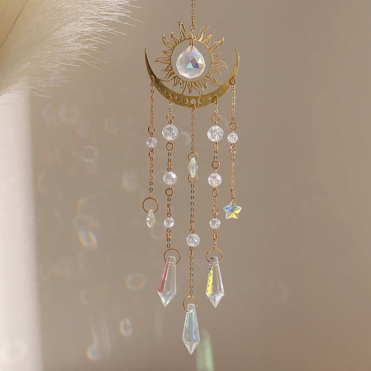 Gold Moon Crystal Sun Catcher Hanging Ornament