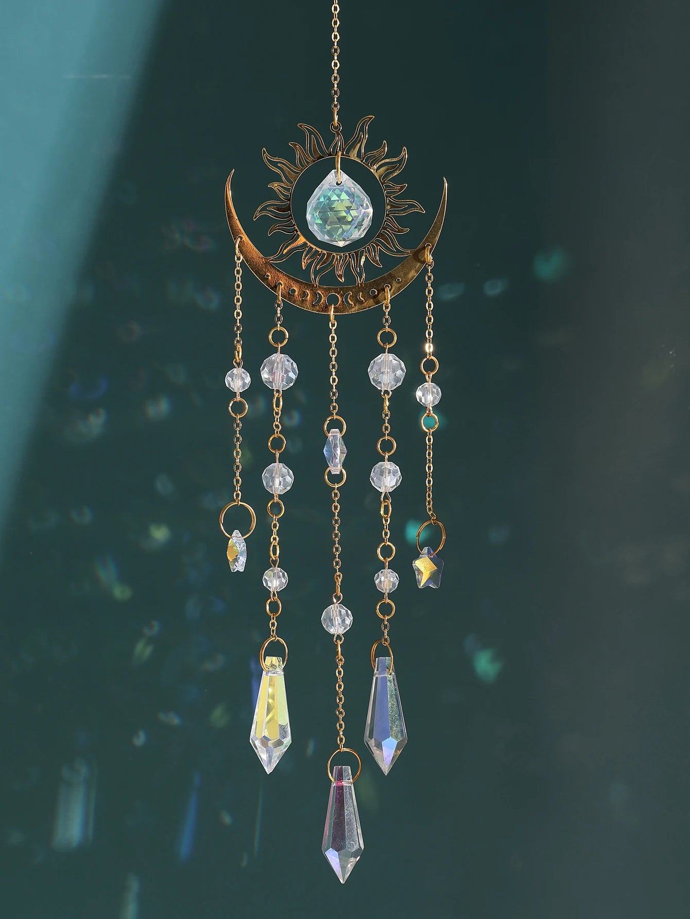 Gold Moon Crystal Sun Catcher Hanging Ornament