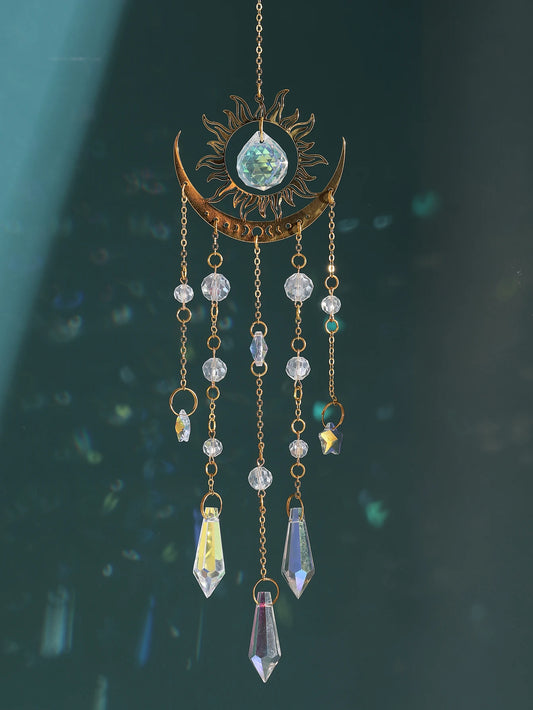 Gold Moon Crystal Sun Catcher Hanging Ornament