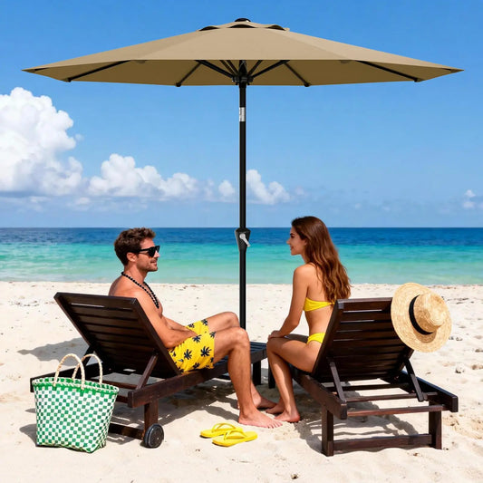 9FT Patio Market Umbrella with Crank Lift & Tilt