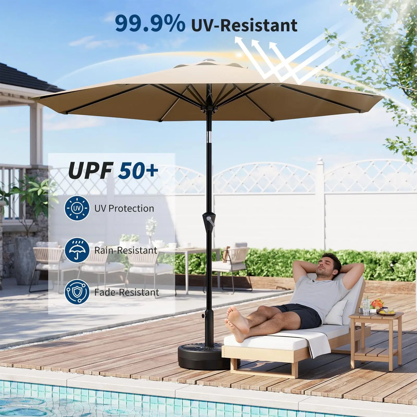 9FT Patio Market Umbrella with Crank Lift & Tilt