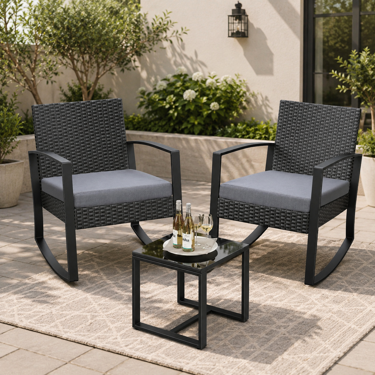 3-Piece Outdoor Rocking Bistro Set with Coffee Table