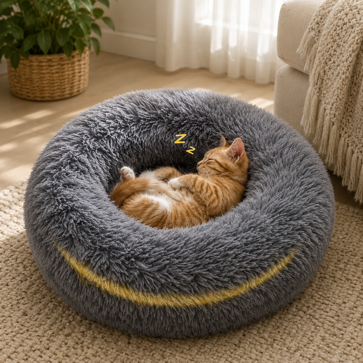 Round Plush Pet Bed for Dogs & Cats