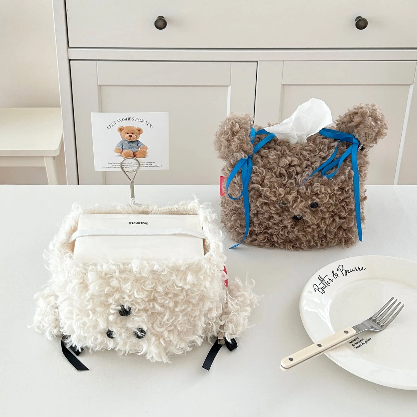 Nordic Plush Cartoon Dog Tissue Box Holder (Napkin Storage Bag)
