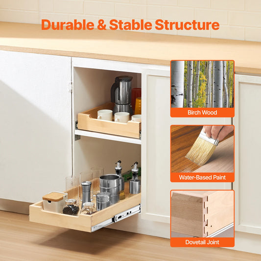 Pull-Out Cabinet Organizer with Soft-Close Wood Drawer