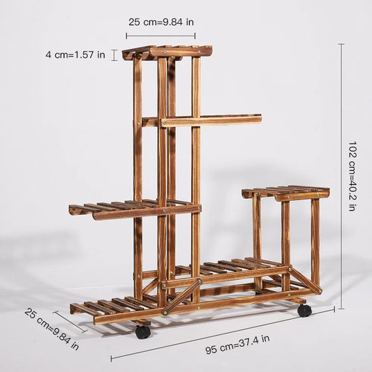 Multi-layer Rolling Wooden Plant Stand with Wheels