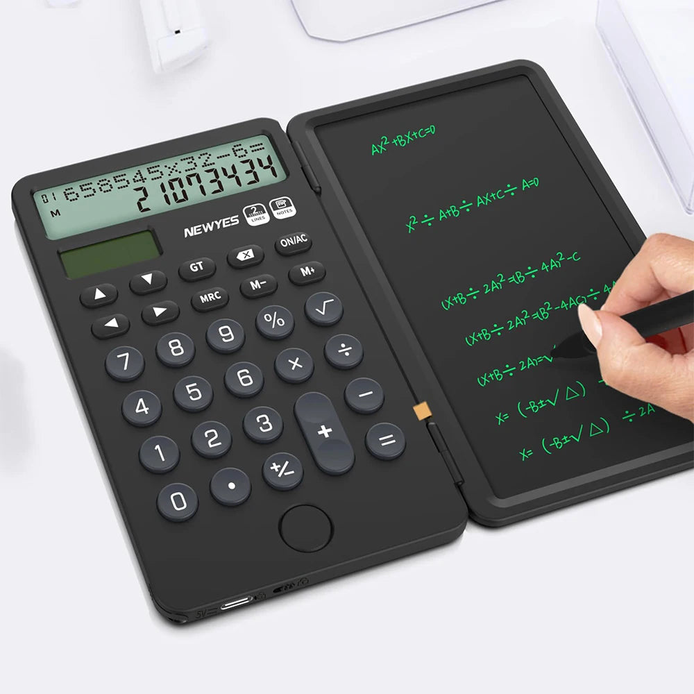 Portable Calculator with Notepad 12-Digit LCD Display Rechargeable Solar