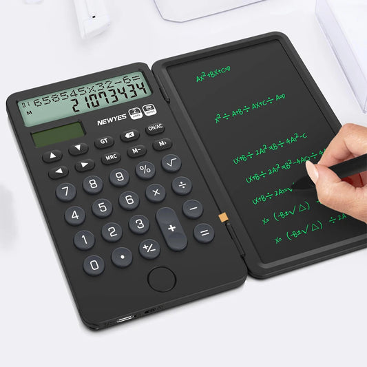 Portable Calculator with Notepad 12-Digit LCD Display Rechargeable Solar