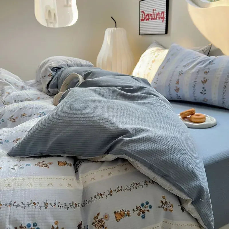 Floral Washed Duvet Cover Bedding Set