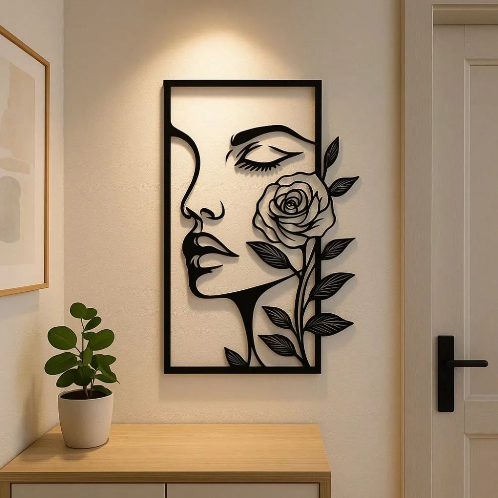 Modern Woman Flower Metal Wall Art Decor