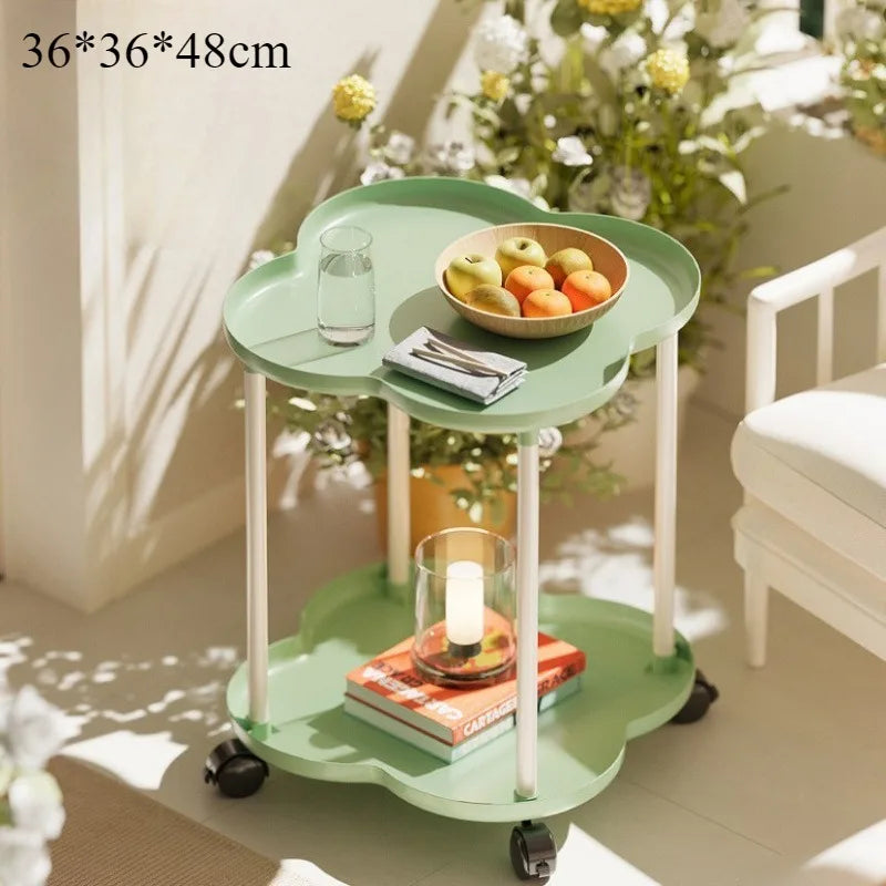 Rolling Bedside Table with Storage Shelf