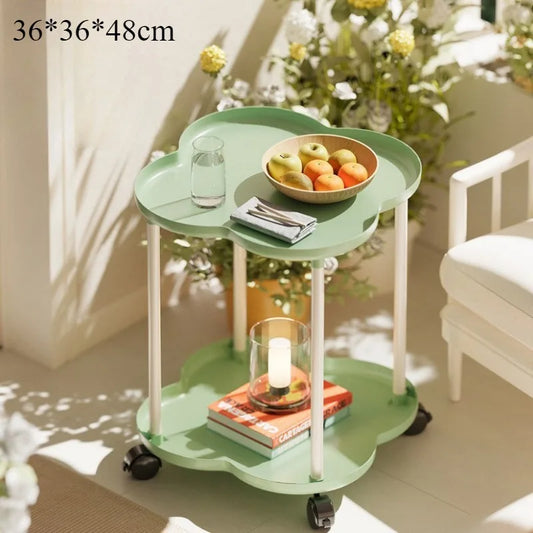 Rolling Bedside Table with Storage Shelf