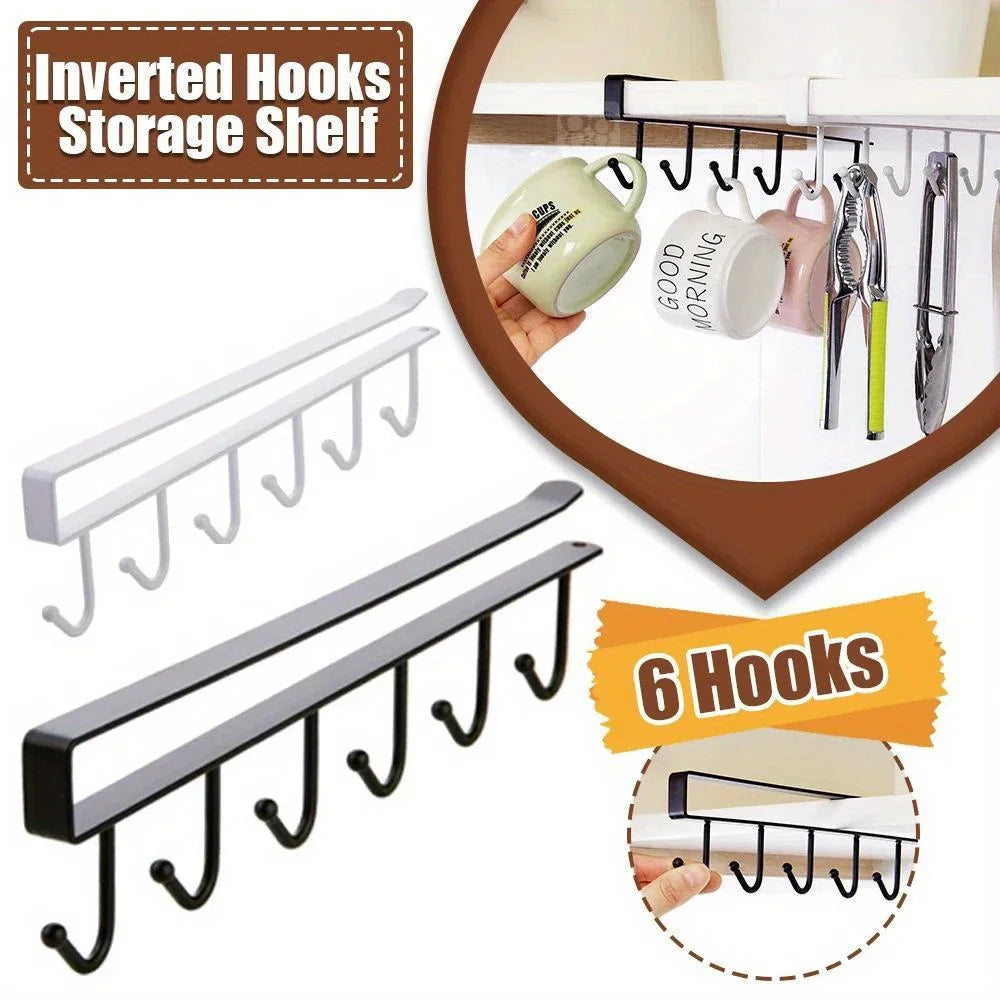 Stainless Steel Under Shelf Mug Holder with 6 Hooks