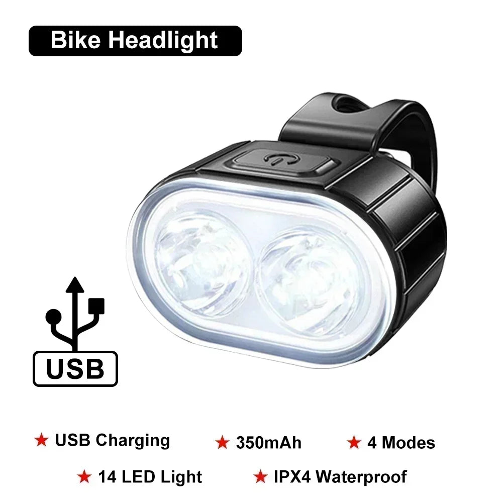 USB Rechargeable Waterproof Bike Light Set