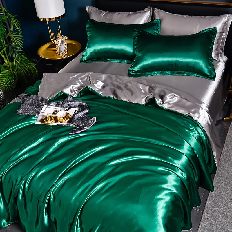 Double-Sided Silky Satin Duvet Cover Set
