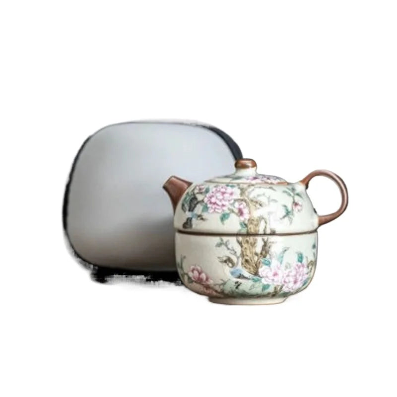 Hand-Painted Ceramic Tea Set with Teapot & Teacup