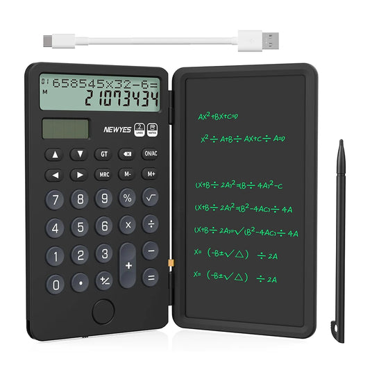 Portable Calculator with Notepad 12-Digit LCD Display Rechargeable Solar