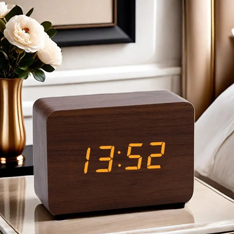 LED Wooden Digital Alarm Clock