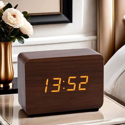 LED Wooden Digital Alarm Clock