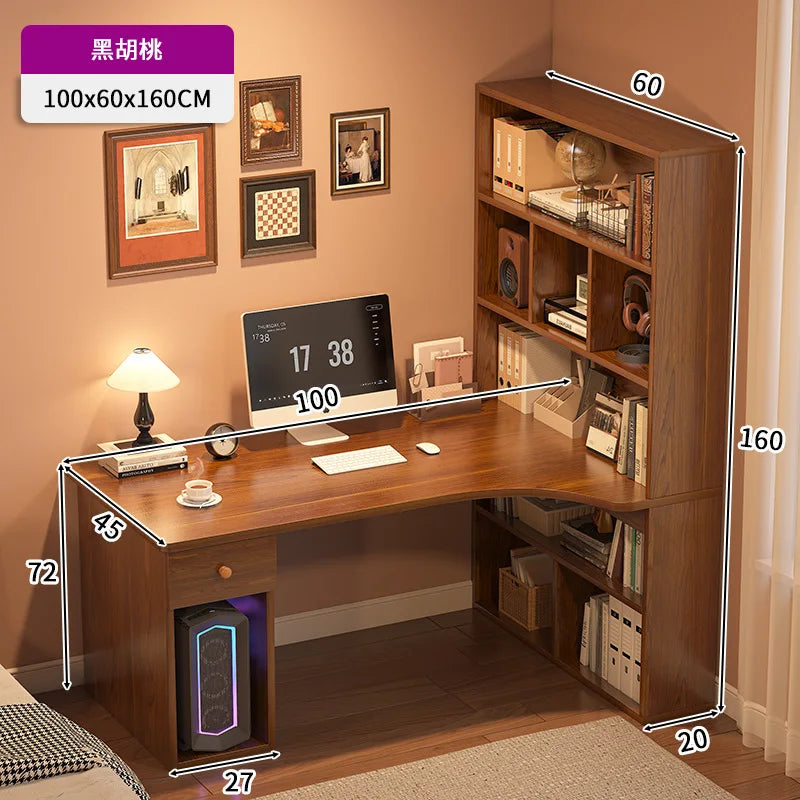 L-Shaped Computer Desk with Bookshelf & Storage