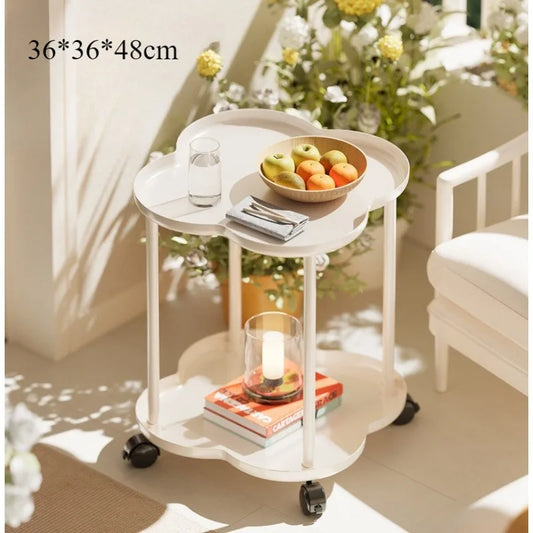 Rolling Bedside Table with Storage Shelf