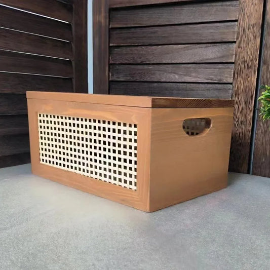 Wooden Woven Storage Basket with Lid