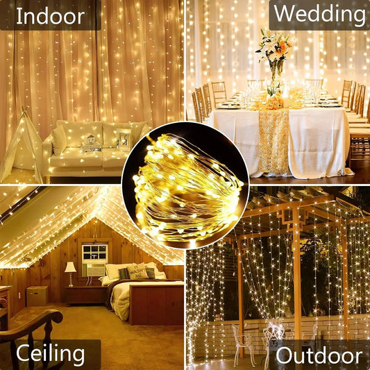 300 LED Solar Curtain Fairy Lights