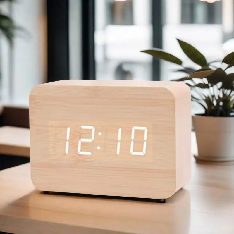 LED Wooden Digital Alarm Clock