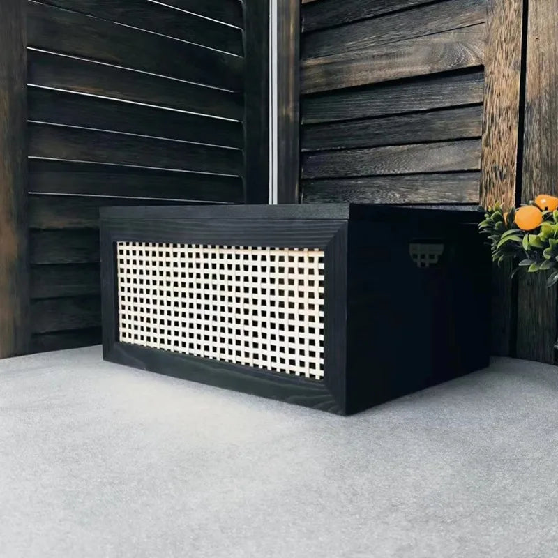 Wooden Woven Storage Basket with Lid