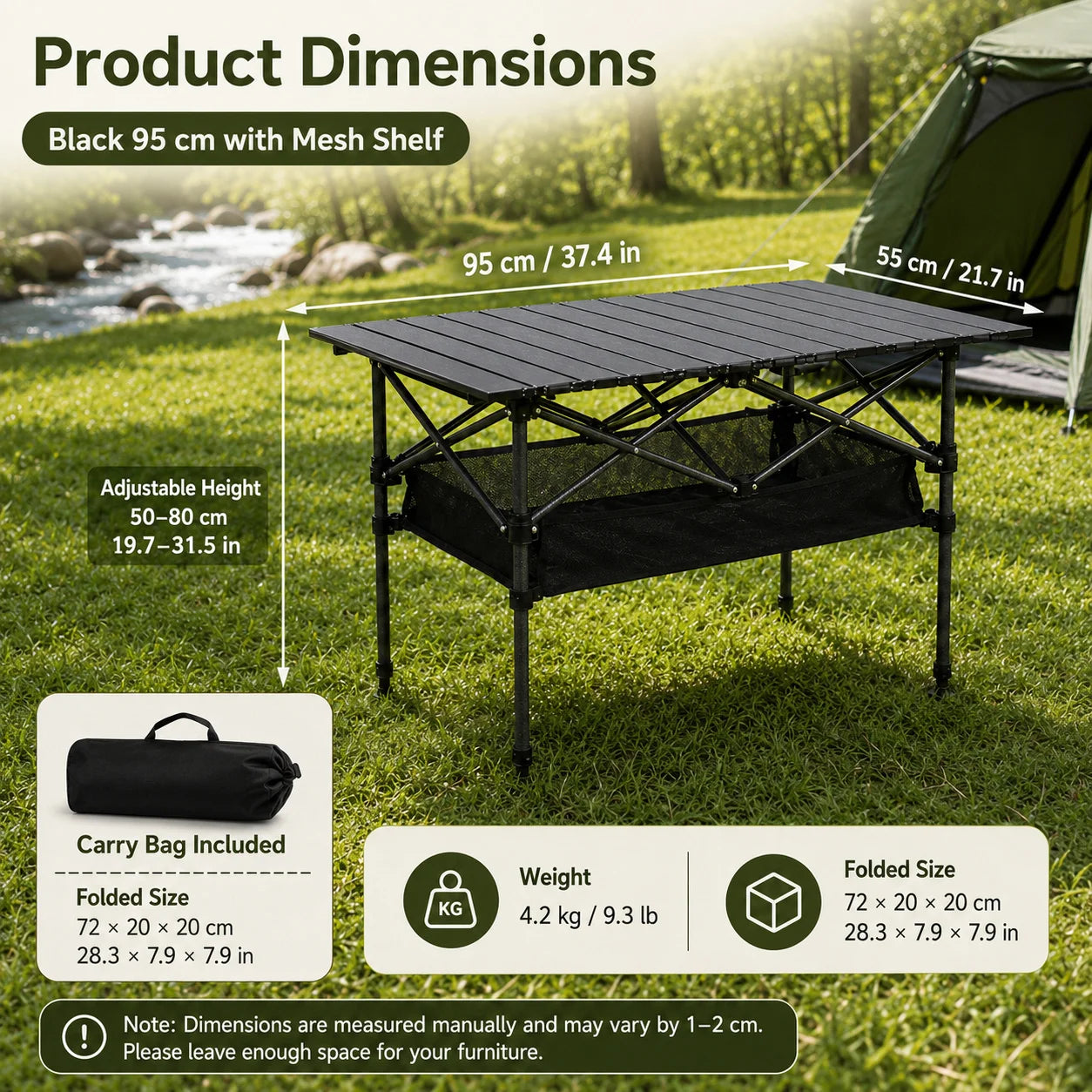 Adjustable Folding Camping Table with Storage Pocket