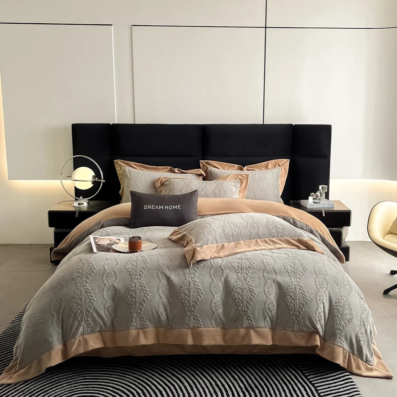 Luxury Carved Velvet Jacquard Duvet Cover Set