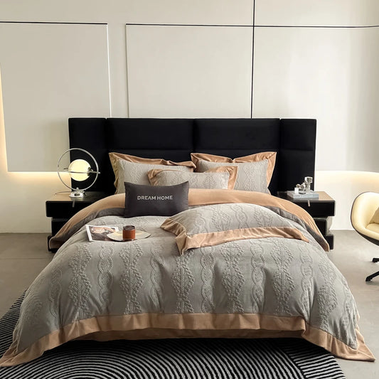 Luxury Carved Velvet Jacquard Duvet Cover Set