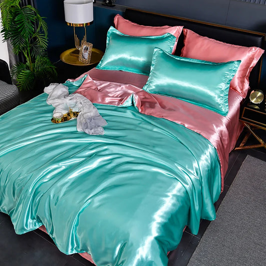 Double-Sided Silky Satin Duvet Cover Set