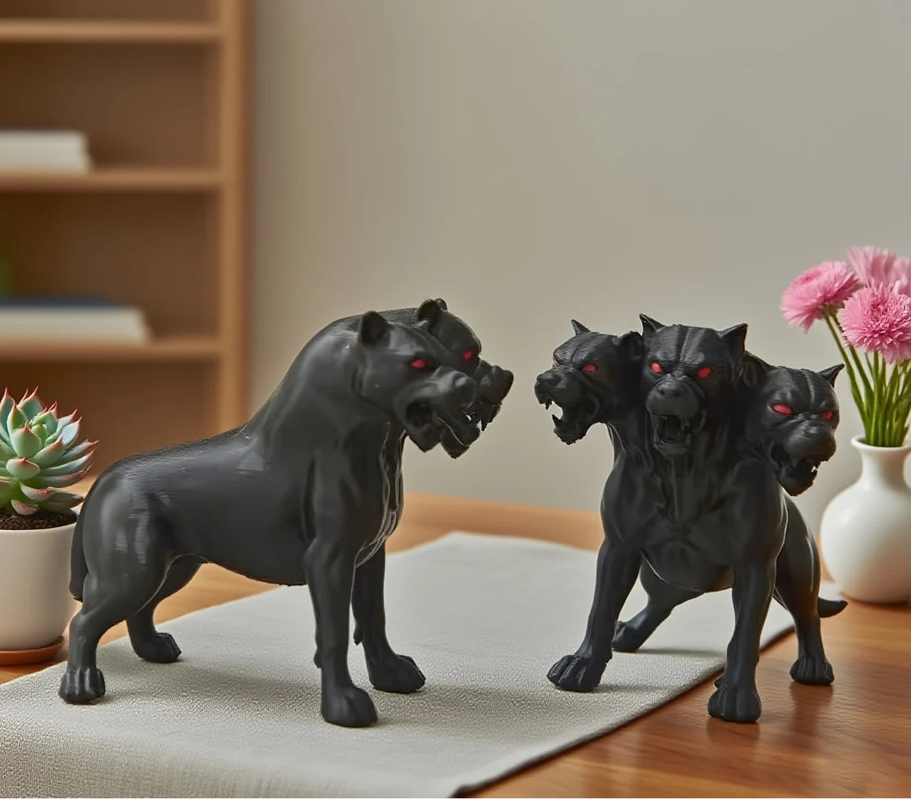 Gothic Three-Headed Dog Statue Halloween Decor