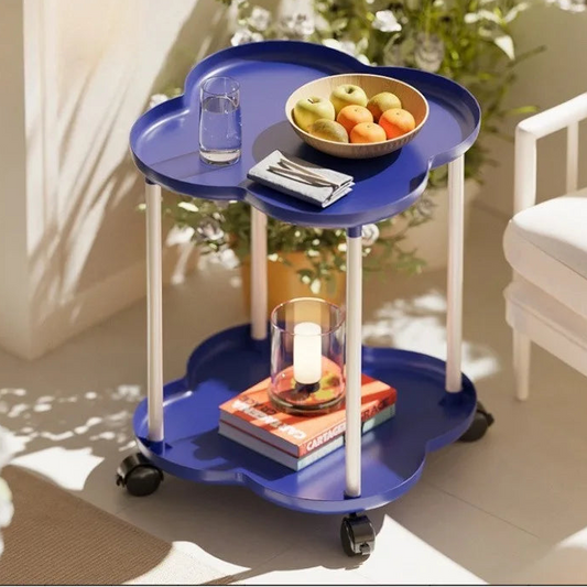 Rolling Bedside Table with Storage Shelf
