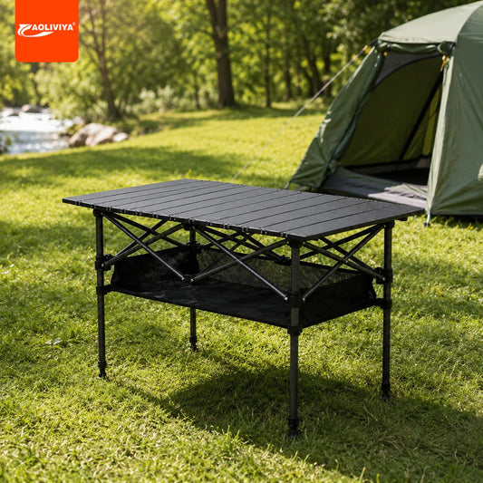 Adjustable Folding Camping Table with Storage Pocket