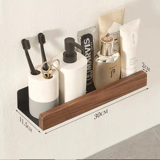 No-Drill Solid Wood Bathroom Shelf